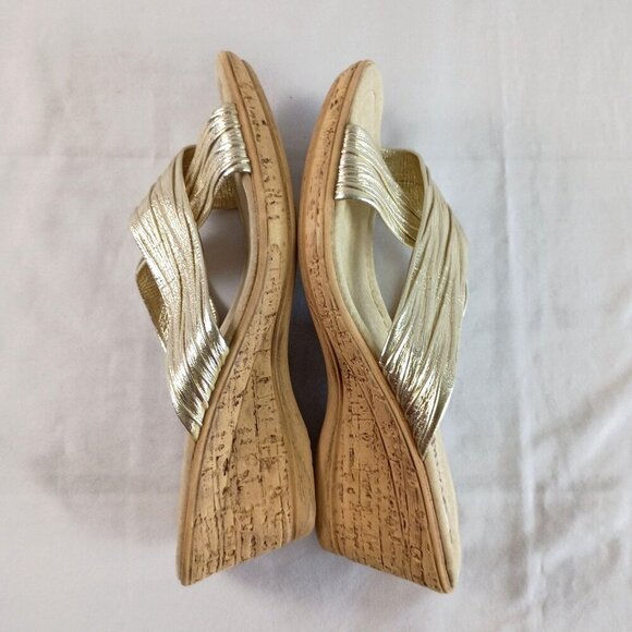 Patrizia Marge Gold Slide Sandals Wedge Heels Size 37 EU Comfy Cute - Picture 5 of 8